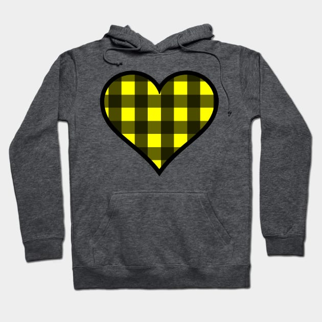 Yellow and Black Buffalo Plaid Heart Hoodie by bumblefuzzies